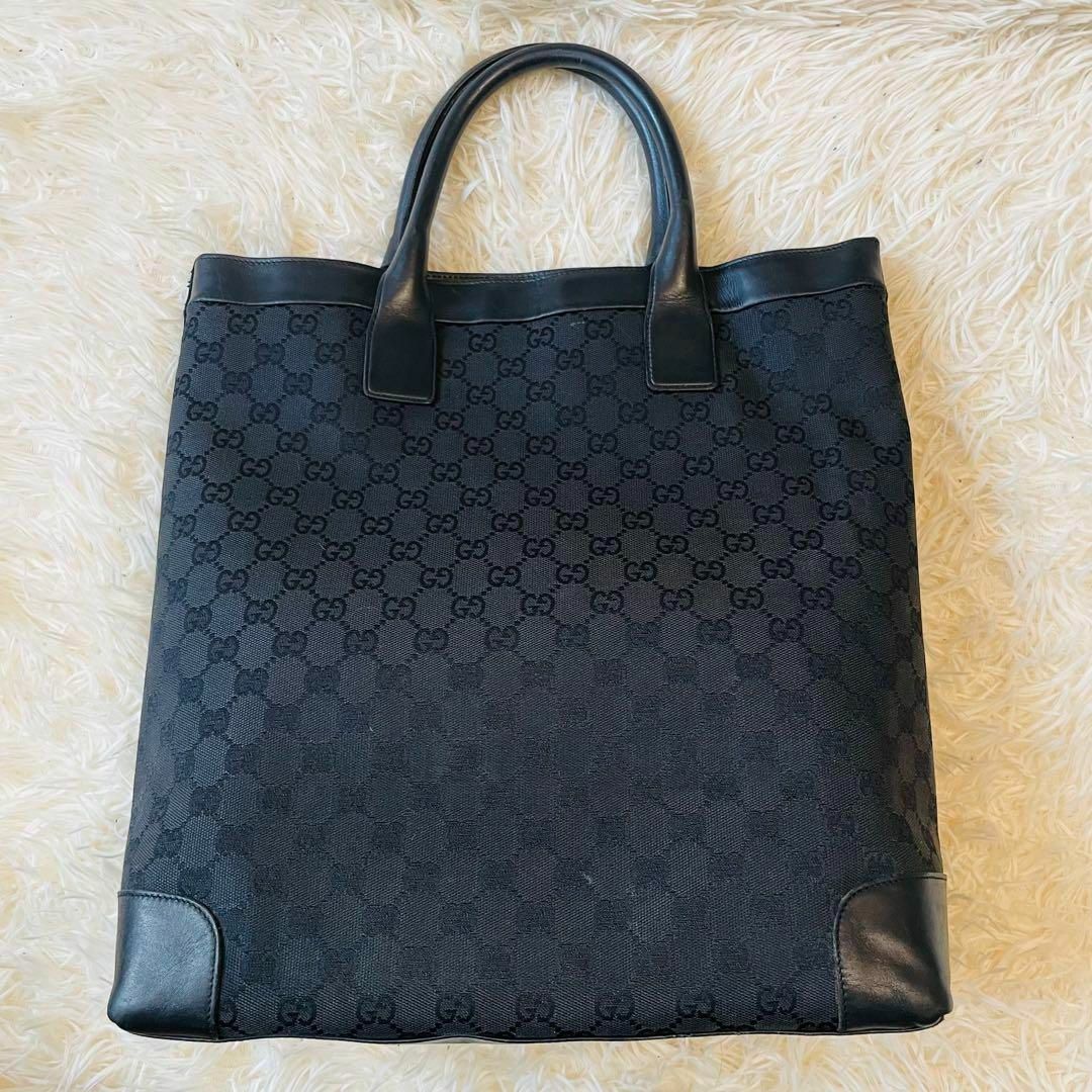 Gucci(グッチ)の極美品＊GUCCI トート ハンドバッグ gg 肩掛け レザー A4 PC 黒 レディースのバッグ(トートバッグ)の商品写真