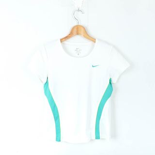 ナイキ(NIKE)のナイキ 半袖Tシャツ ワンポイントロゴ スポーツウエア ドライフィット レディース Mサイズ ホワイト×グリーン NIKE(Tシャツ(半袖/袖なし))