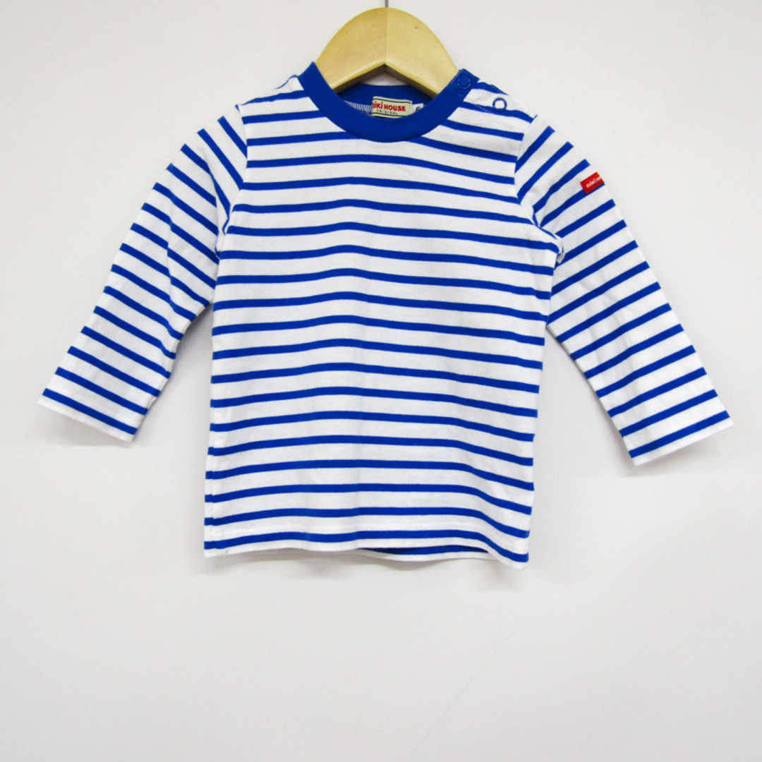 ミキハウス 長袖Tシャツ ボーダー柄 肩スナップ ベビー 男の子用 F(70-80)サイズ ブルー×ホワイト MIKI HOUSE キッズ/ベビー/マタニティのベビー服(~85cm)(Ｔシャツ)の商品写真