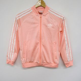 アディダス(adidas)のアディダス ジップアップジャージ トラックジャケット プライムグリーン キッズ 女の子用 140サイズ ピンク adidas(Tシャツ/カットソー)