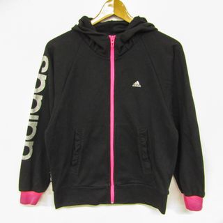 アディダス(adidas)のアディダス ジップアップパーカー スウェット スエット 袖ロゴ ラメ キッズ 女の子用 150サイズ ブラック adidas(Tシャツ/カットソー)