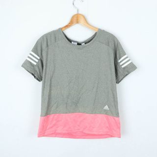 アディダス(adidas)のアディダス 半袖Tシャツ バイカラー スポーツウエア レディース Mサイズ グレー×ピンク adidas(Tシャツ(半袖/袖なし))