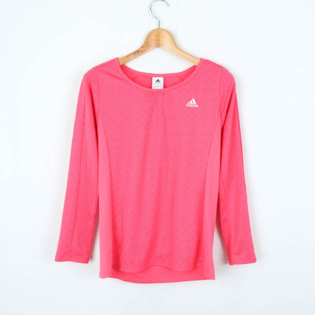 adidas(アディダス)のアディダス 長袖Tシャツ ワンポイントロゴ ドット柄 スポーツウエア レディース Lサイズ ピンク adidas レディースのトップス(Tシャツ(長袖/七分))の商品写真