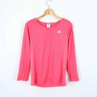 アディダス(adidas)のアディダス 長袖Tシャツ ワンポイントロゴ ドット柄 スポーツウエア レディース Lサイズ ピンク adidas(Tシャツ(長袖/七分))