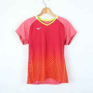 ミズノ(MIZUNO)のミズノ 半袖Tシャツ Vネック スポーツウエア 大きいサイズ レディース XLサイズ レッド×オレンジ Mizuno(Tシャツ(半袖/袖なし))