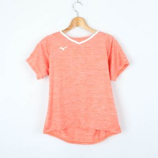 ミズノ(MIZUNO)のミズノ 半袖Tシャツ Vネック ワンポイントロゴ スポーツウエア  レディース Lサイズ オレンジ Mizuno(Tシャツ(半袖/袖なし))