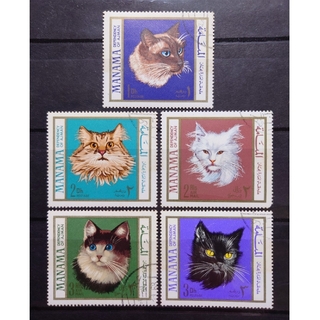 海外切手 5枚セット マナマ アジュマーン アラブ首長国連邦 猫 ペット シャム(使用済み切手/官製はがき)