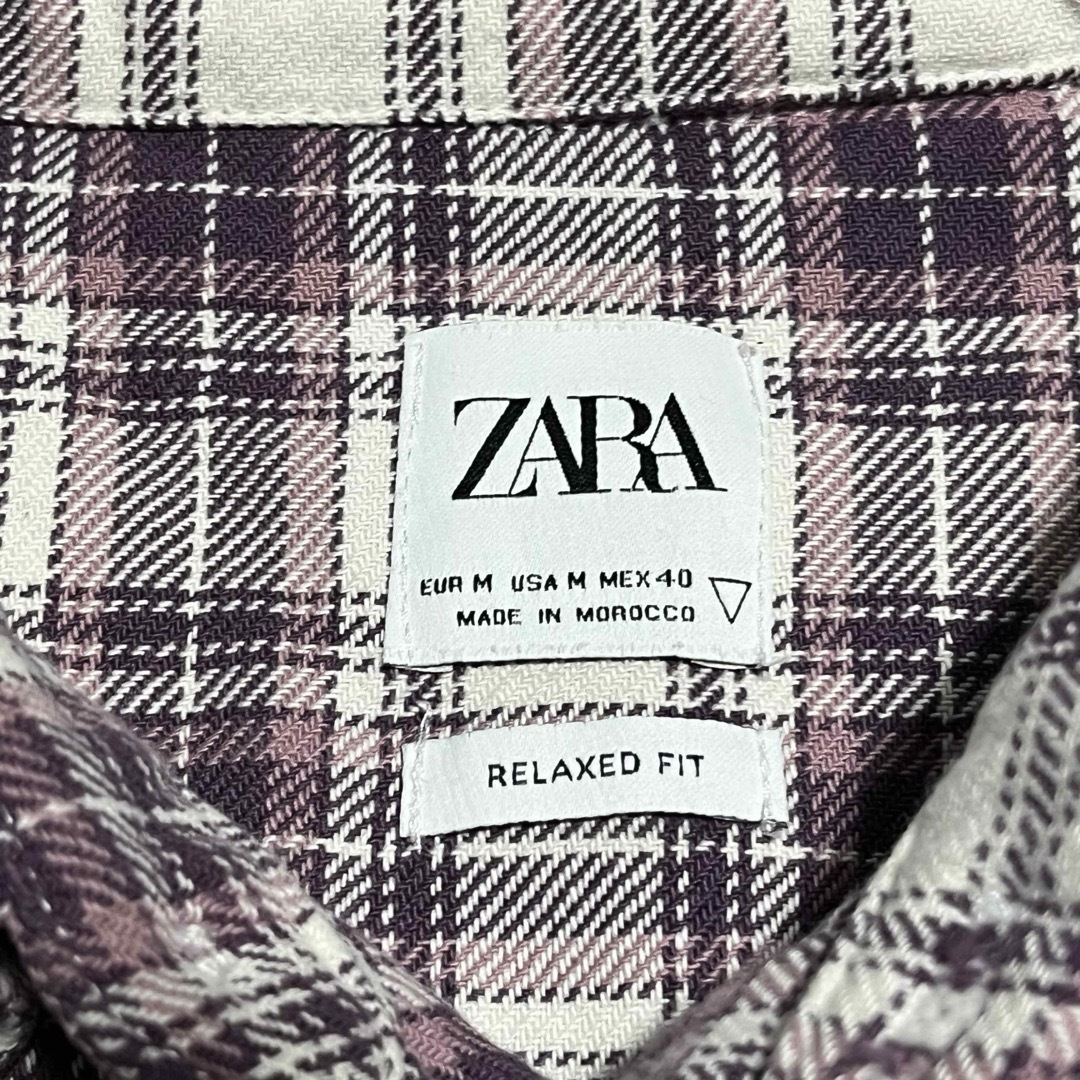 ZARA(ザラ)のZARA ザラ メンズ 長袖 チェックシャツ Mサイズ 白/紫系色 厚手 大きめ メンズのトップス(シャツ)の商品写真