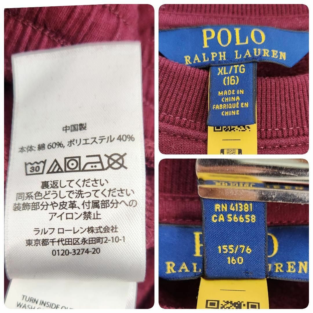 POLO RALPH LAUREN(ポロラルフローレン)の美品★キッズXL★ポロラルフローレン ポロベアスウェットワンピース ワインレッド キッズ/ベビー/マタニティのキッズ服女の子用(90cm~)(ワンピース)の商品写真