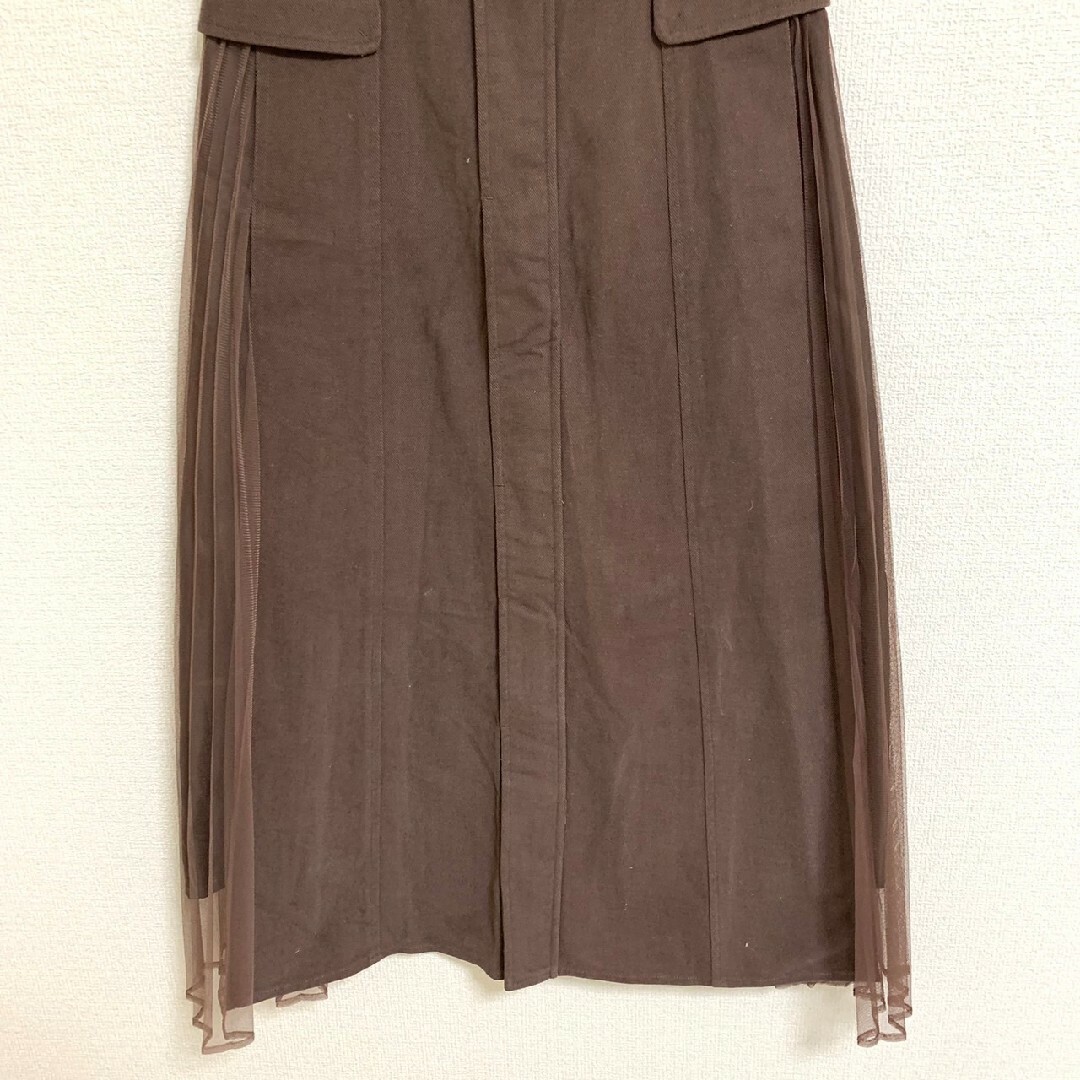 mysty woman(ミスティウーマン)のミスティウーマン　フレアスカート　F　ブラウン　切替　チュール　綿100% レディースのスカート(ロングスカート)の商品写真