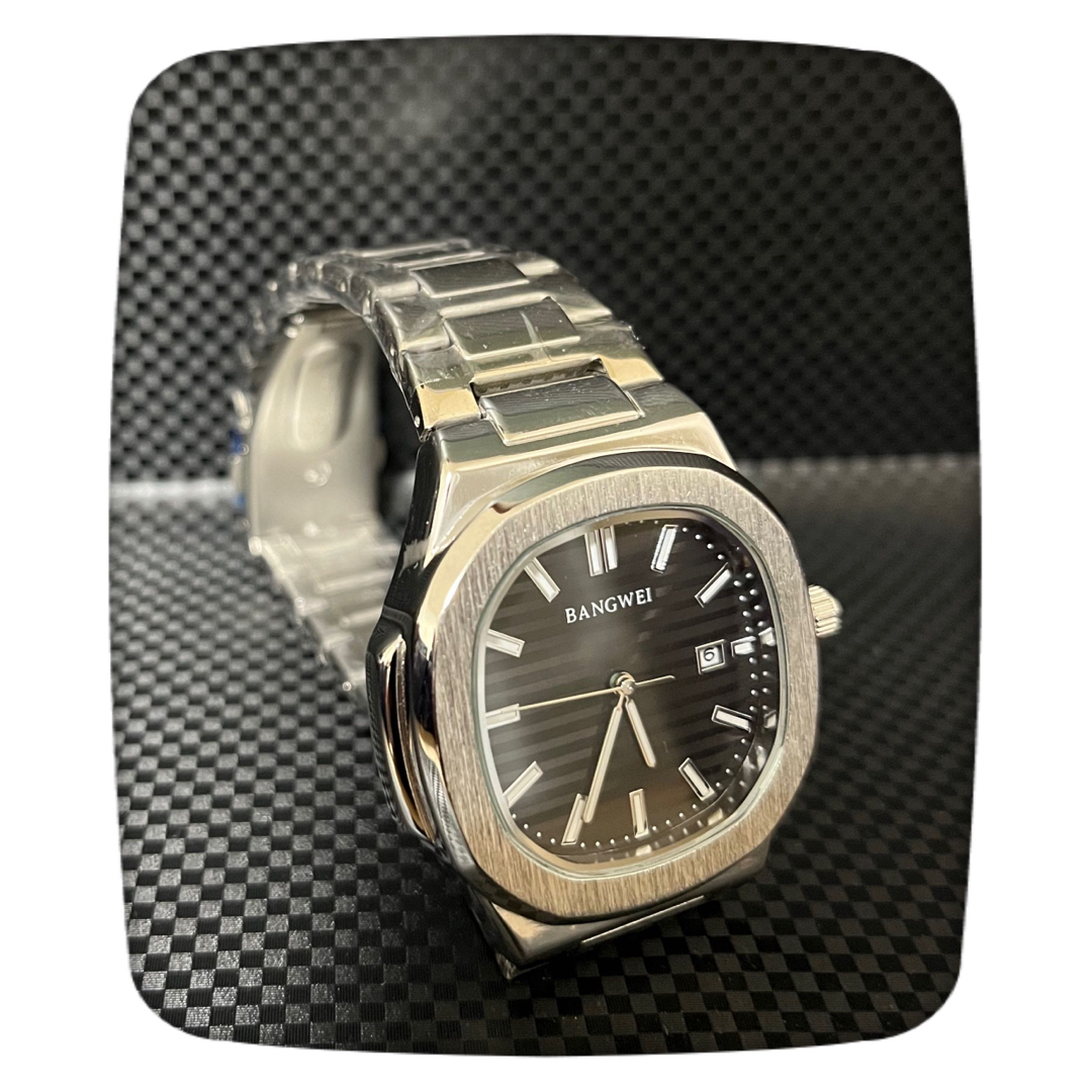 腕時計 オマージュ　BANGWEI ノーチラス シルバー・ブラック　ウォッチ メンズの時計(腕時計(アナログ))の商品写真