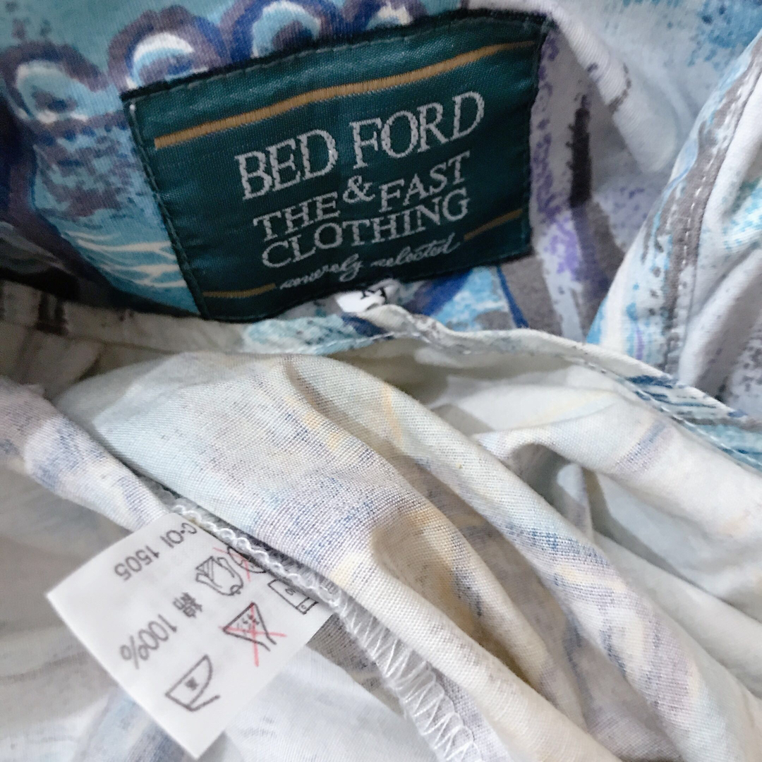 vintage BED FORD オーバーサイズ シャツ 長袖 アート柄 水色 メンズのトップス(シャツ)の商品写真