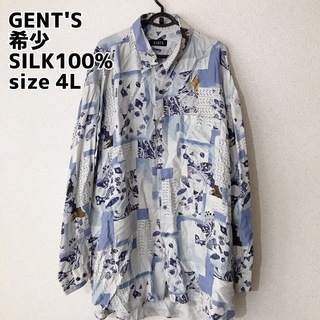 vintage GENT'S シルク 絹 シャツ 長袖 アート 総柄 4L(シャツ)