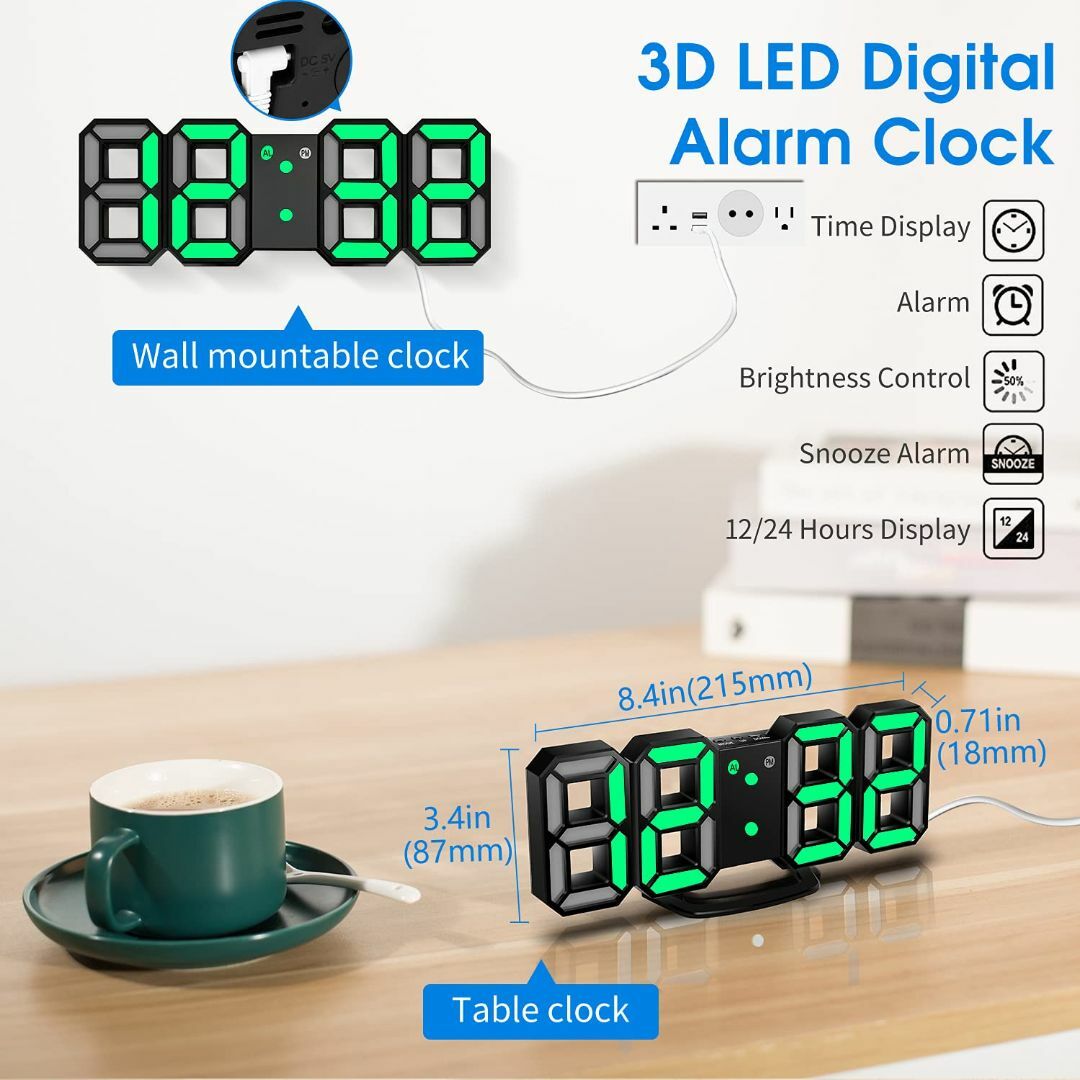 【色: グリーン】CENTOLLA 3D LEDデジタル目覚まし時計 壁掛け時計 インテリア/住まい/日用品のインテリア小物(置時計)の商品写真