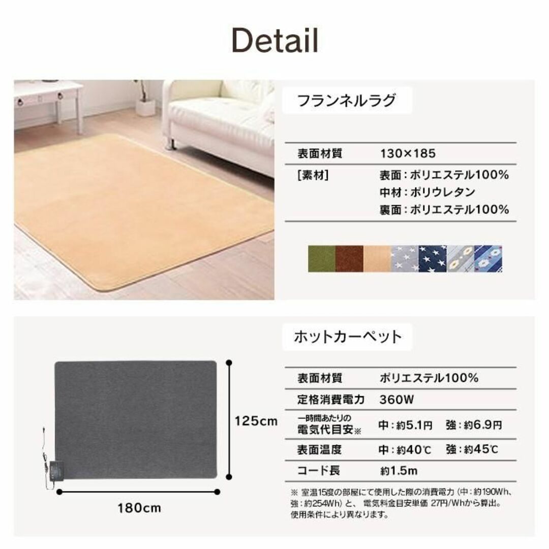 新品【カラー選択】ホットカーペット125×180 ラグ セット★/meg/an インテリア/住まい/日用品のラグ/カーペット/マット(ホットカーペット)の商品写真