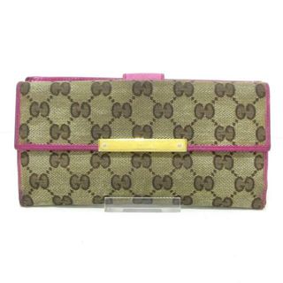 グッチ(Gucci)のGUCCI(グッチ) 長財布 GG柄,メタルバー 112715 ベージュ×ダークブラウン×ピンク ジャガード×レザー(財布)