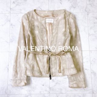 ヴァレンティノ(VALENTINO)のVALENTINO ROMA  ヴァレンティノ ノーカラーリネンドットジャケット(ノーカラージャケット)