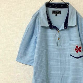 ナチュラルヴィンテージ(natuRAL vintage)のポロシャツ 半袖 ボーダー 花柄 ヴィンテージ XXL(ポロシャツ)