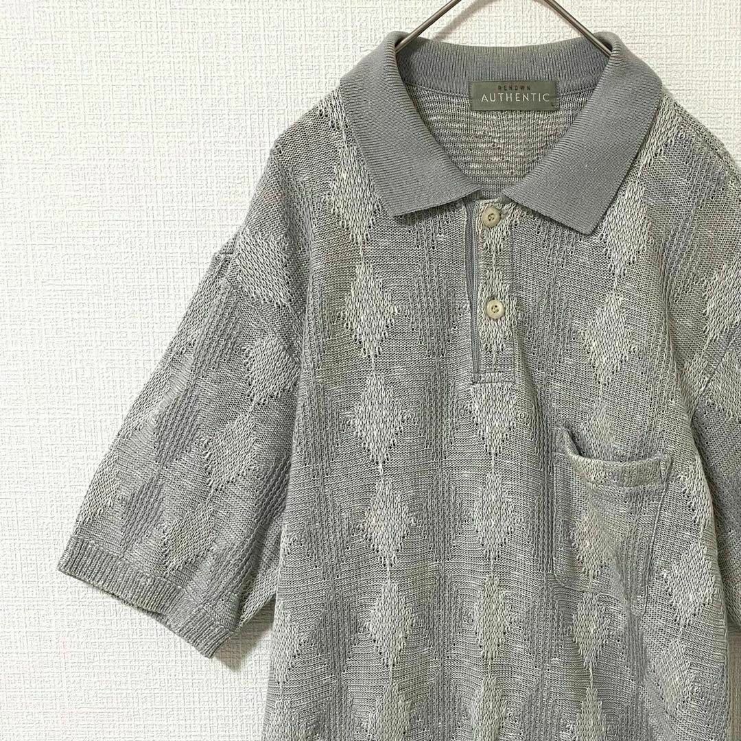 natuRAL vintage(ナチュラルヴィンテージ)のニットポロシャツ 半袖 リネン L ヴィンテージ メンズのトップス(ポロシャツ)の商品写真