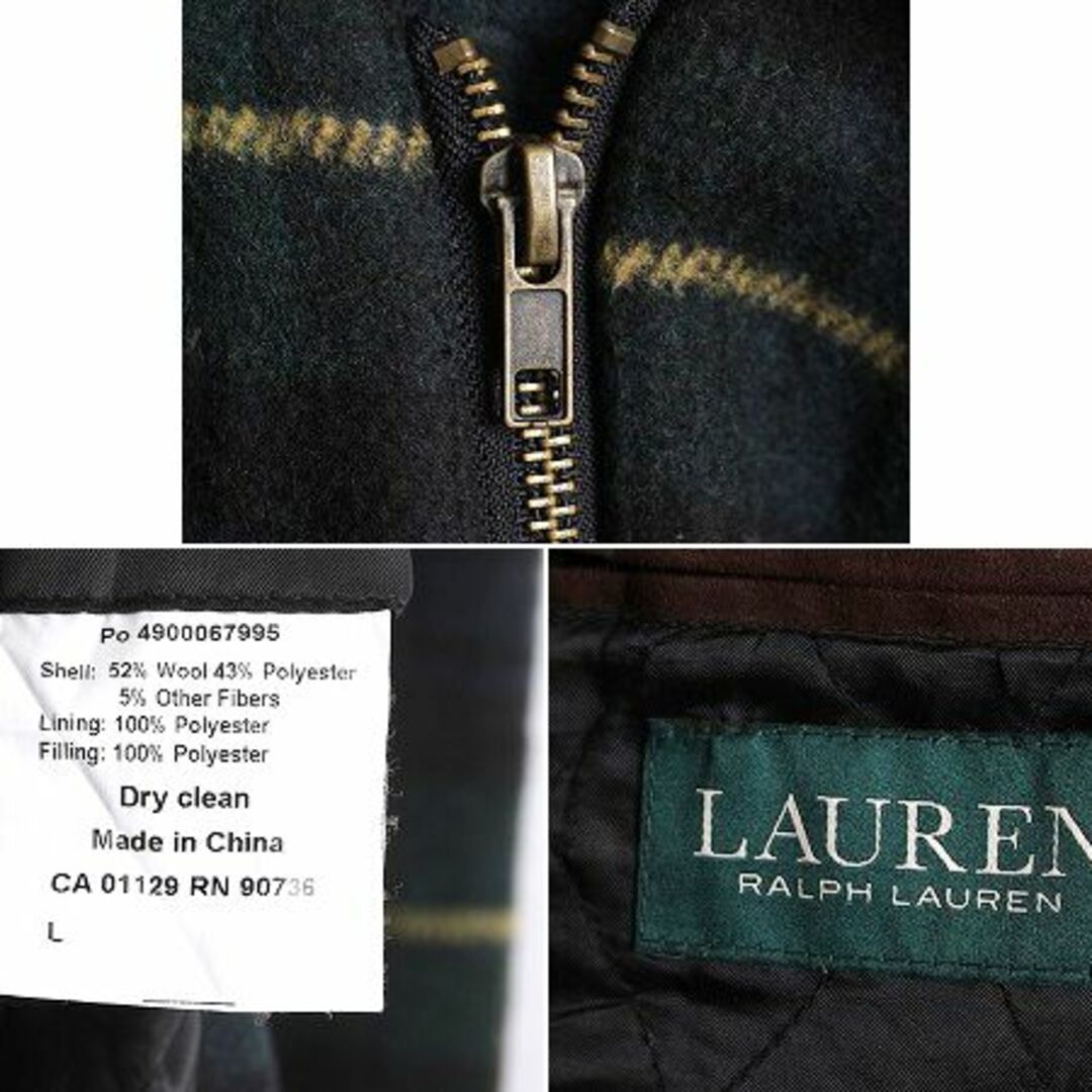 Ralph Lauren(ラルフローレン)のLAUREN ラルフローレン ダッフル コート メンズ L / ロング ブラックウォッチ チェック 中綿 キルティング ライナー 脱着 フード付き ポロ メンズのジャケット/アウター(ダッフルコート)の商品写真