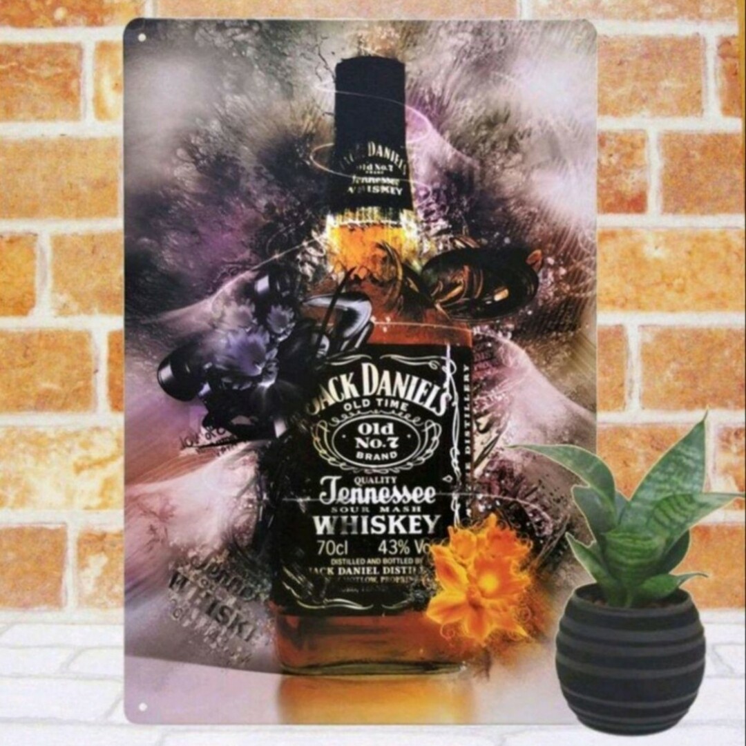 JACK DANIEL'S(ジャックダニエル)のデザイン看板】ジャックダニエル花★バーbarお酒ウイスキー居酒屋ブリキ看板アート インテリア/住まい/日用品のインテリア小物(その他)の商品写真