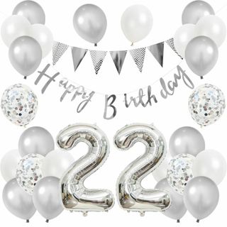 【色: シルバー22】誕生日 バルーン 風船セット 飾り付け 22歳 happy(その他)