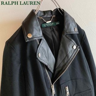 ラルフローレン(Ralph Lauren)のローレン ラルフローレン エコレザー 切替 ストレッチ ライダースジャケット 黒(ライダースジャケット)