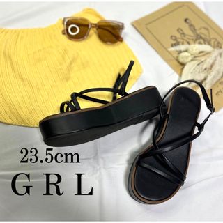 グレイル(GRL)のGRL グレイル ナロー ストラップ 厚底 レザー サンダル 黒 224a92(サンダル)