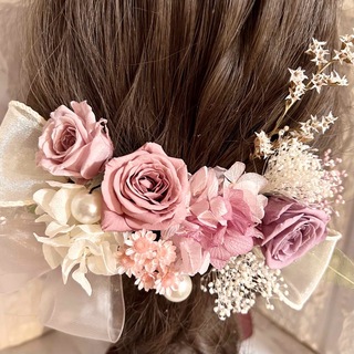髪飾りウェディング成人式ヘッドドレス花飾りバラ薔薇ドライフラワー♡ヘアパーツ