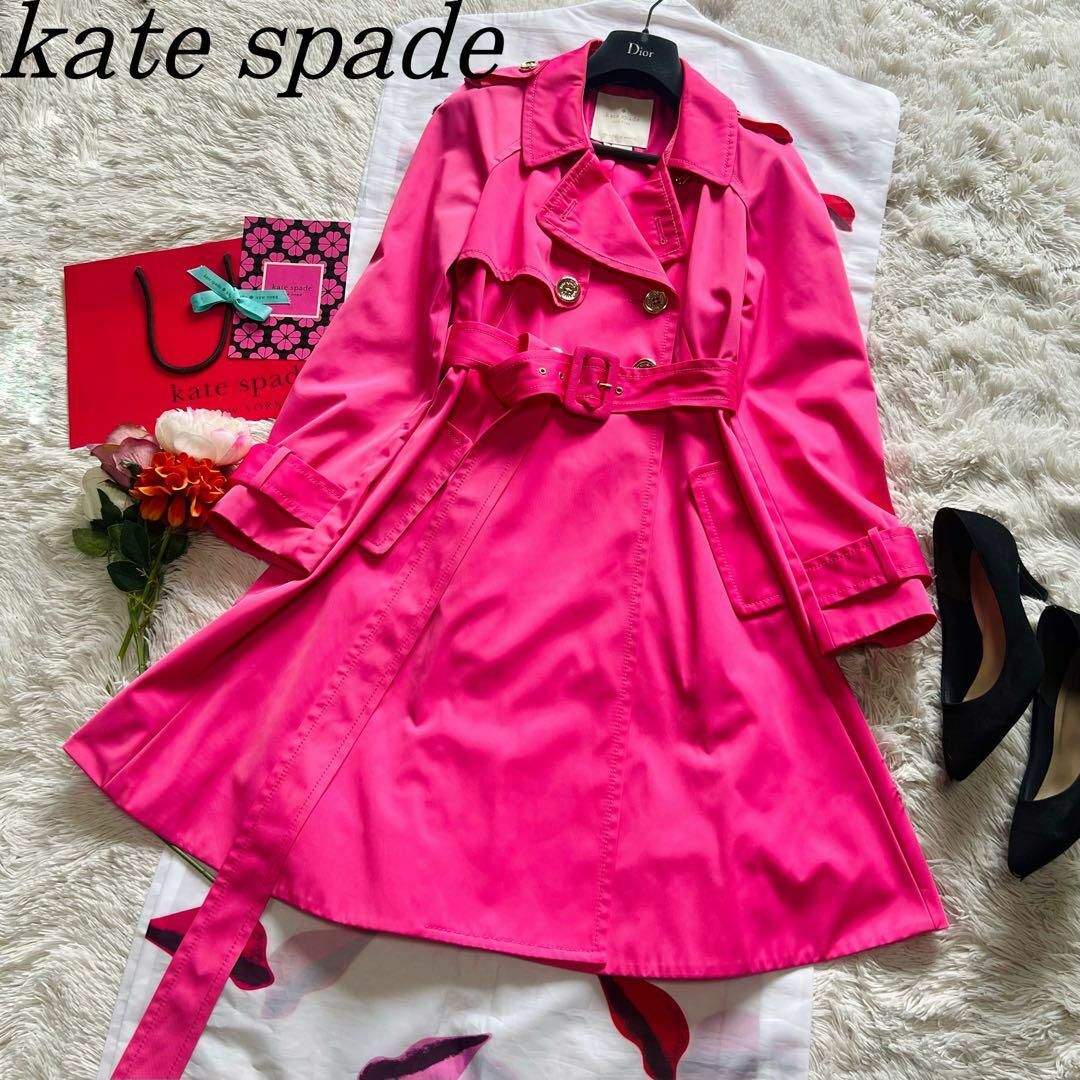 kate spade new york(ケイトスペードニューヨーク)の【良品】kate spade トレンチコート ピンク SEO スプリングコート レディースのジャケット/アウター(トレンチコート)の商品写真