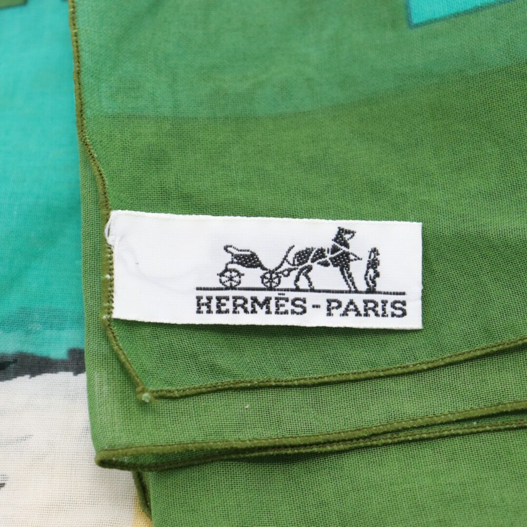 Hermes(エルメス)のHERMES エルメス コットン ヒョウ パンサー レオパード柄 大判ストール グリーン/ベージュ メンズのファッション小物(ストール)の商品写真