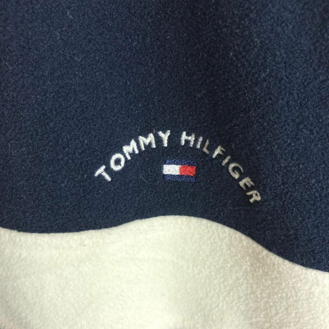 TOMMY HILFIGER(トミーヒルフィガー)の古着トミーヒルフィガー ハーフジップトレーナー 刺繍ロゴ ボーダーネイビー2XL メンズのトップス(スウェット)の商品写真