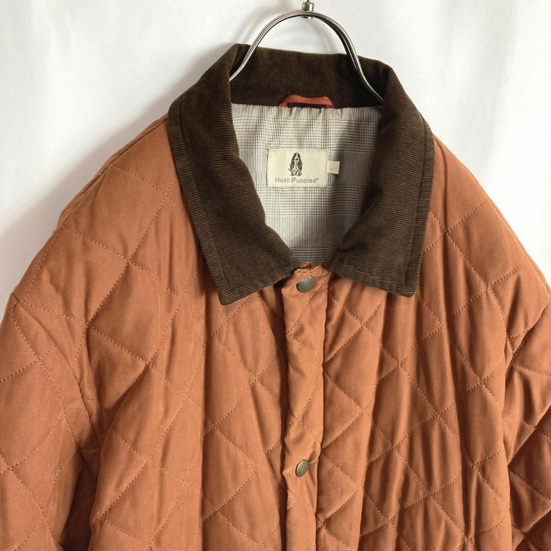 レトロ古着 キルティングジャケット 襟コーデュロイ オレンジ茶色 L かわいい メンズのジャケット/アウター(ブルゾン)の商品写真