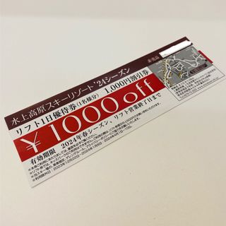 水上高原スキーリゾート　群馬県　スキー場　リフト割引券　1000円引き　割引券(ウィンタースポーツ)