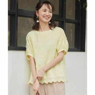 ★刺繍ブラウス　イエロー　　８L　　大きいサイズ(シャツ/ブラウス(半袖/袖なし))