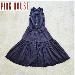 ピンクハウス(PINK HOUSE)の【美品】ピンクハウス　ノースリーブ　ピコフリル　ロングフレア　ワンピース(ロングワンピース/マキシワンピース)