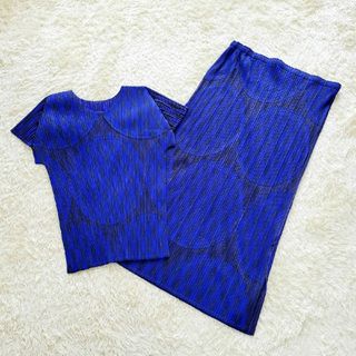 プリーツプリーズイッセイミヤケ(PLEATS PLEASE ISSEY MIYAKE)の【希少】プリーツプリーズ　パッチワークドットクロス　スカート　セットアップ(ロングワンピース/マキシワンピース)