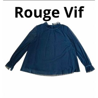 ルージュヴィフラクレ(Rouge vif la cle)の【美品】ルージュヴィフラクレ　ブラウス　長袖　ドット　黒　M レース　デート(シャツ/ブラウス(長袖/七分))