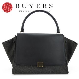 セリーヌ(celine)の【中古】 セリーヌ ハンドバッグ トラペーズ レザー ウール ブラック グレー ショルダー レディース 女性 CELINE(ハンドバッグ)