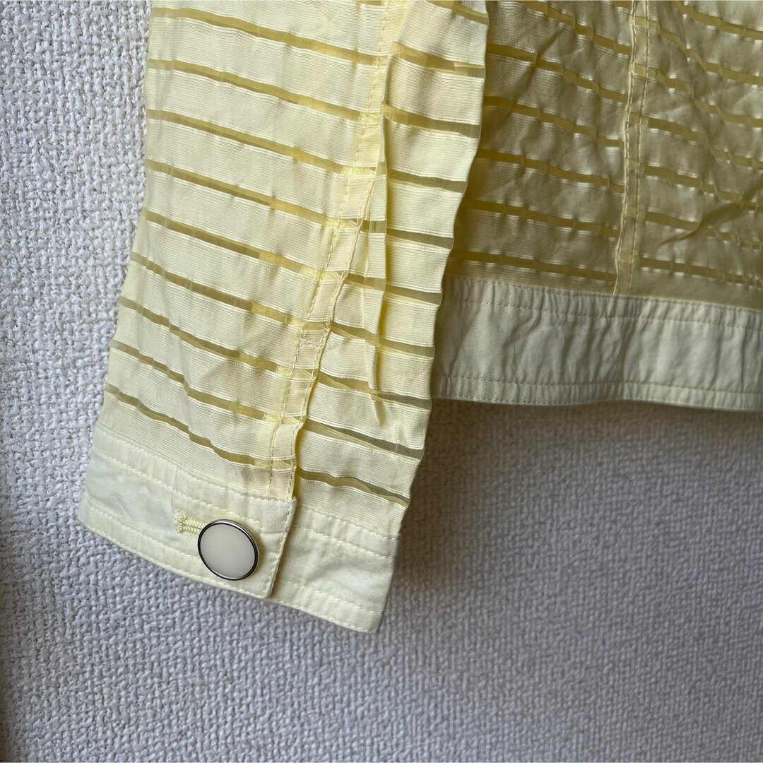 古着｜イエローブラウス　長袖　ボーダー　日焼け止め　透かしジャケット　レトロ レディースのトップス(シャツ/ブラウス(長袖/七分))の商品写真