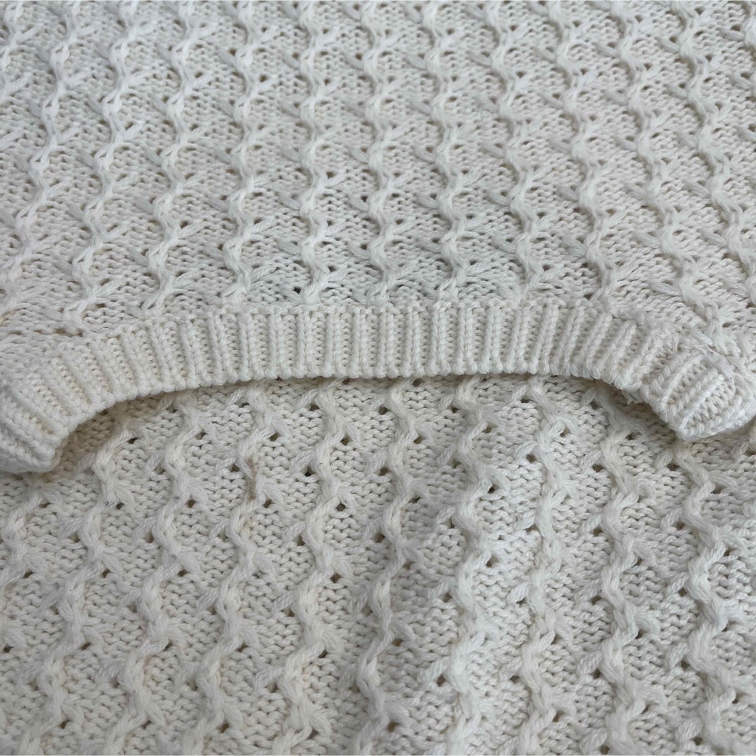 ZARA(ザラ)のザラ　タイト ニット　セーター 白　7部袖　クルーネック　鍵編み　Mサイズ レディースのトップス(ニット/セーター)の商品写真