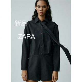 ザラ(ZARA)の新品ZARA ピンストライプ　ジャンプスーツ　ネクタイ　S(オールインワン)