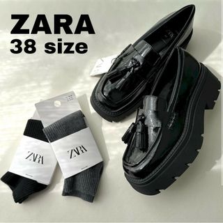 ZARA - ZARA　トラックソールローファー タッセルディテール　38サイズ　ブラック