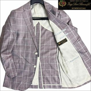 LORO PIANA - J5013美品ロロピアーナペイズリー柄裏地絹麻ウインドーペーン柄ジャケットAB7