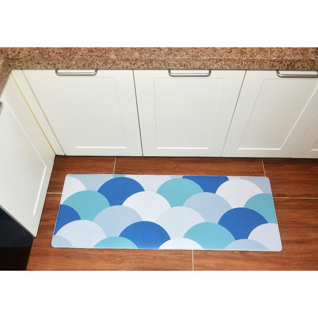 【色: ブルー】HUOLIMEI キッチンマット 約45×120cm 拭ける 洗 インテリア/住まい/日用品のキッチン/食器(その他)の商品写真