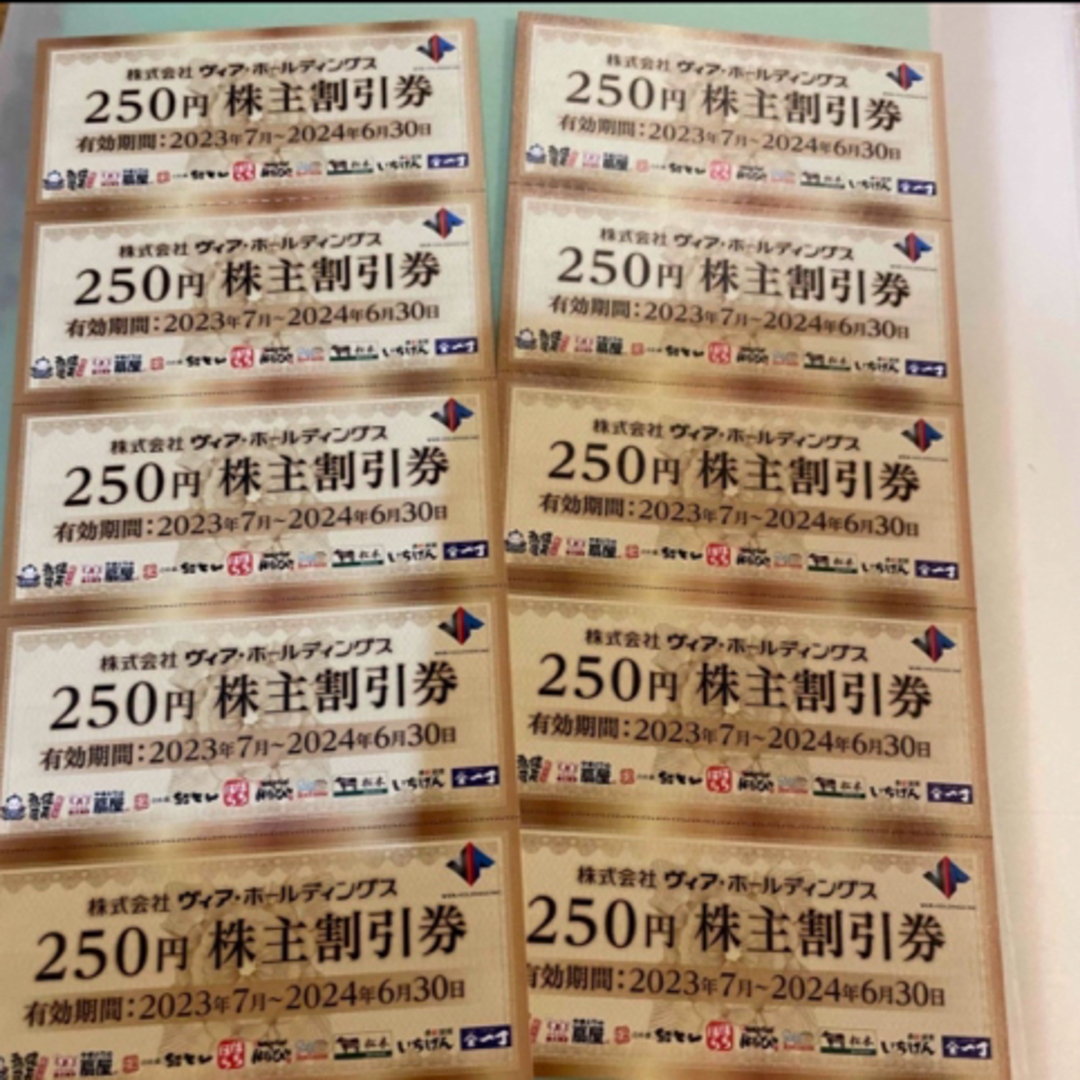 ヴィアホールディングス　株主優待券250円✕10枚　2500円 チケットの優待券/割引券(レストラン/食事券)の商品写真