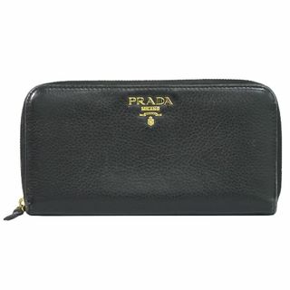 プラダ(PRADA)の本物 プラダ PRADA ヴィッテログレイン レザー ラウンドファスナー 長財布 ロングウォレット ブラック 1ML506 財布 ウォレット 中古(財布)