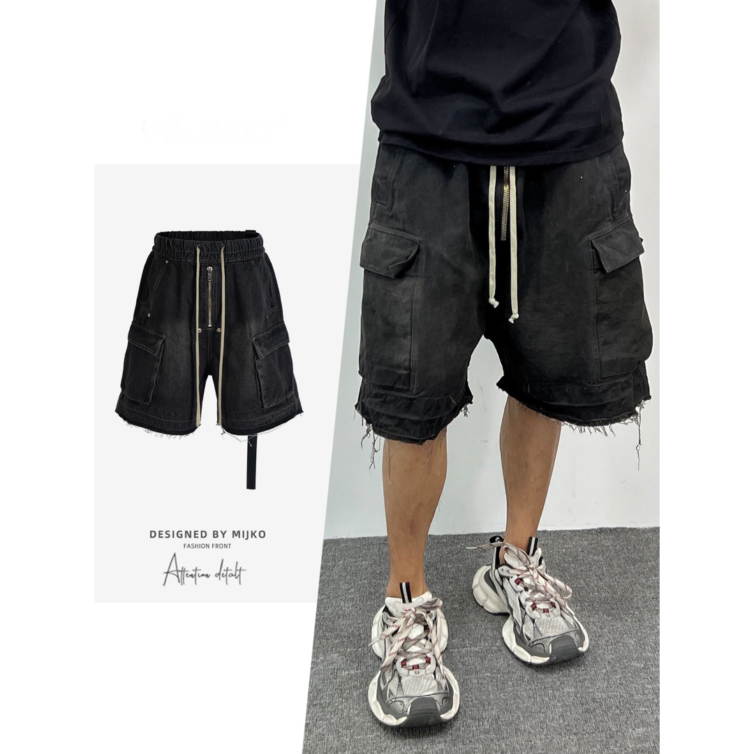 Rick Owens(リックオウエンス)のメンズ　ストラップ付き　デニムカーゴ　ハーフパンツ メンズのパンツ(ショートパンツ)の商品写真