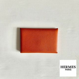 エルメス(Hermes)の美品 エルメス カルヴィ 名刺入れ カードケース スマート財布 オレンジ U刻印(コインケース)