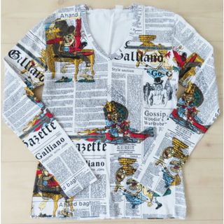 ジョンガリアーノ(John Galliano)のK02 美品 John Galliano ジョンガリアーノ ニュースペーパー 総柄 コットン 長袖 ロングTシャツ L マルチカラー(Tシャツ/カットソー(七分/長袖))